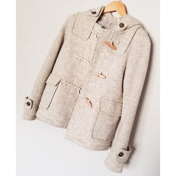 MUJI Wool Blend Toggle Button Hooded Duffel Jacket Preppy Academia Y2K Rare XS - Picture 14 of 16